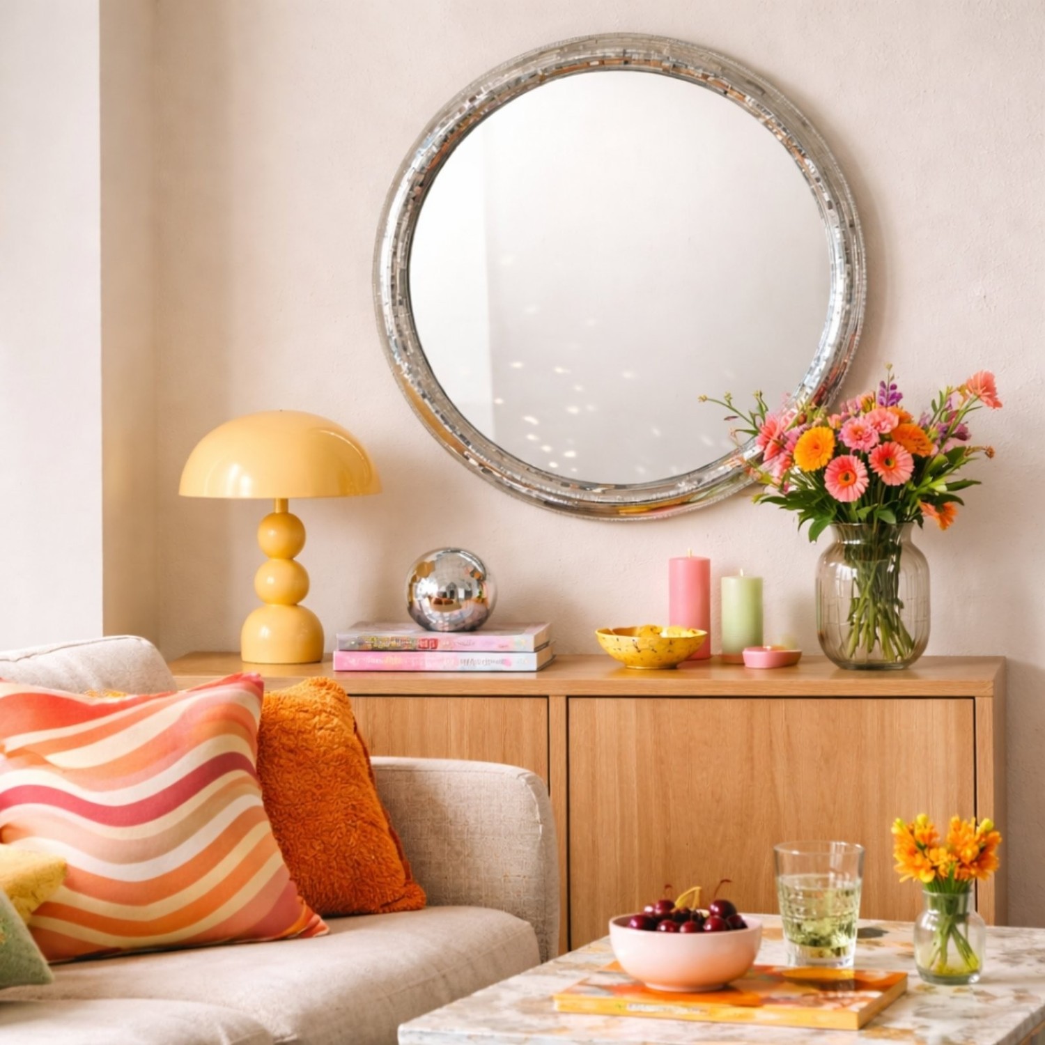 Grand miroir disco rond