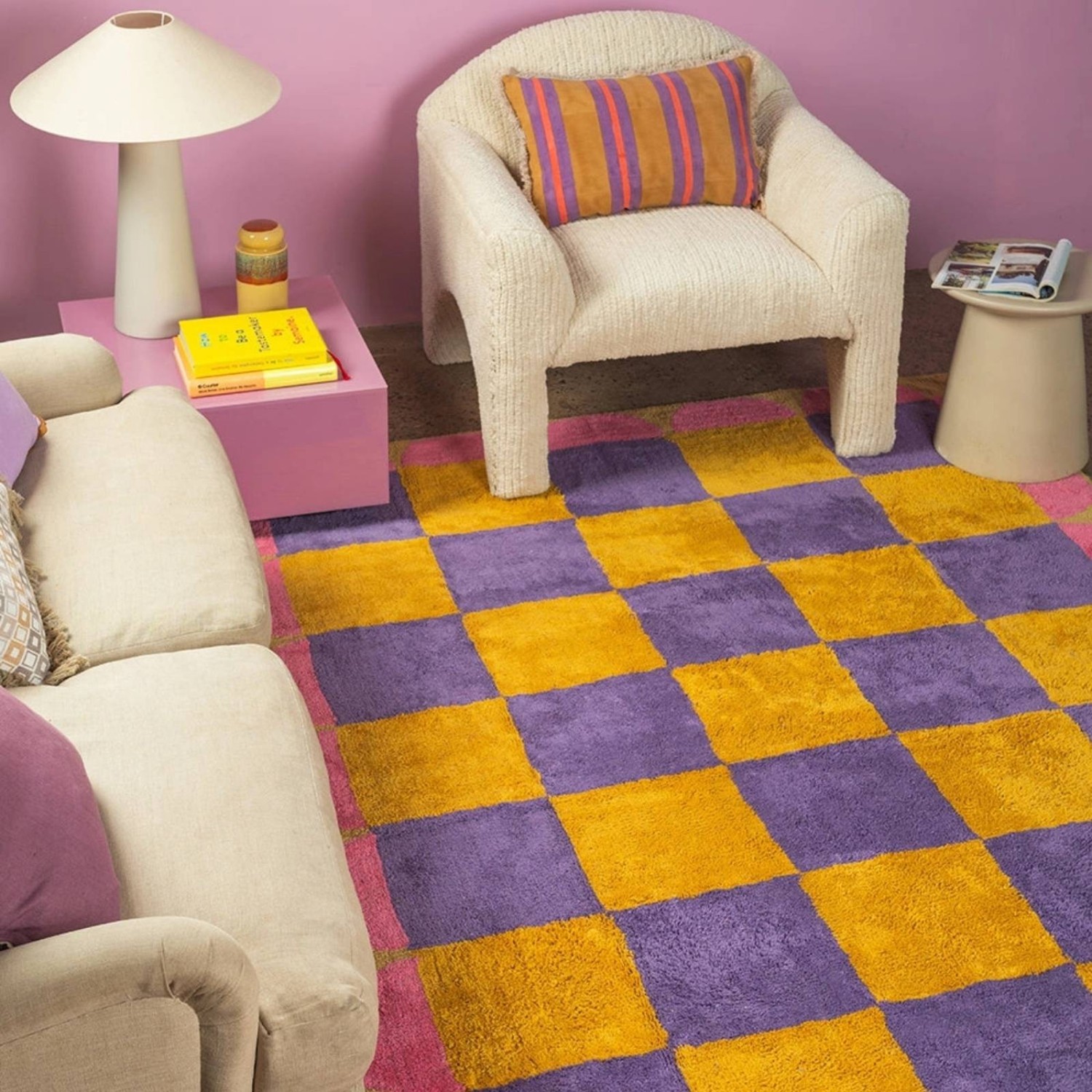 Tapis en coton recyclé à carreaux Mallow