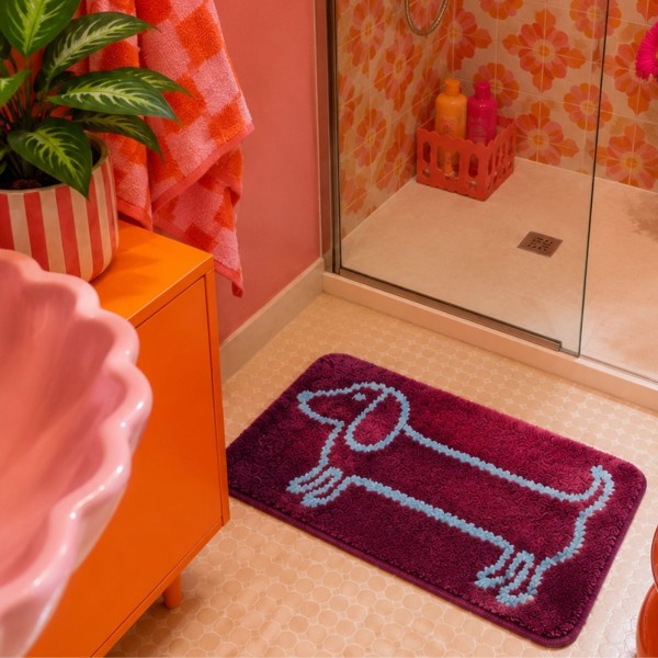 Tapis de bain teckel violet